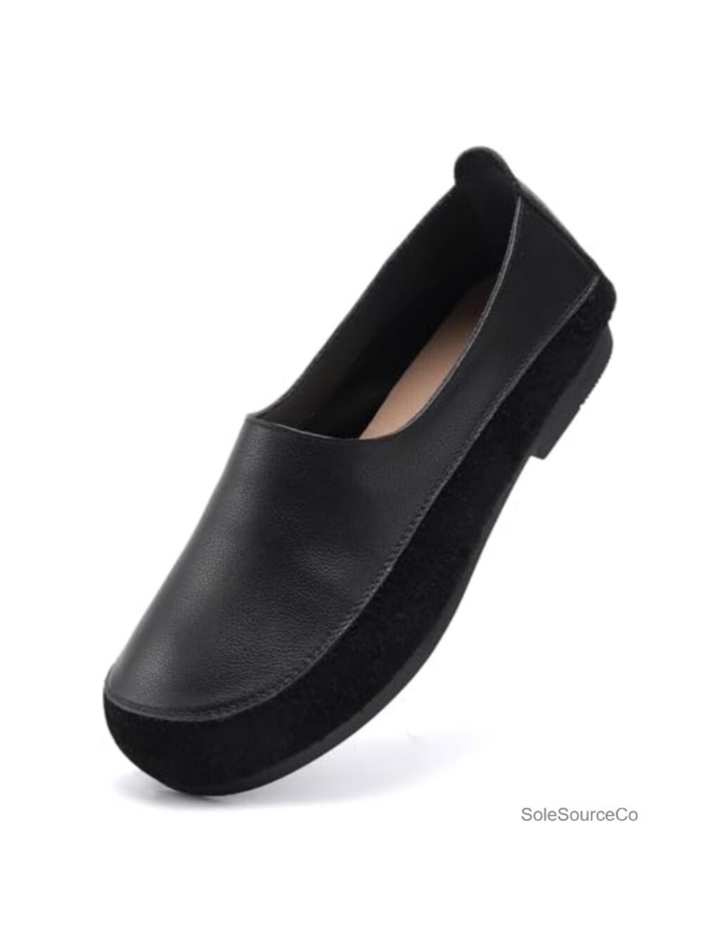 Spliced Leather Loafers Slip On Flats Women Comfort Walking Work Shoes
